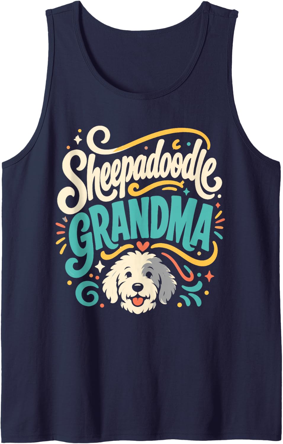 Sheepadoodle Owner Grandma Doodle Lover Sleeveless Tank Top - Navy Blue