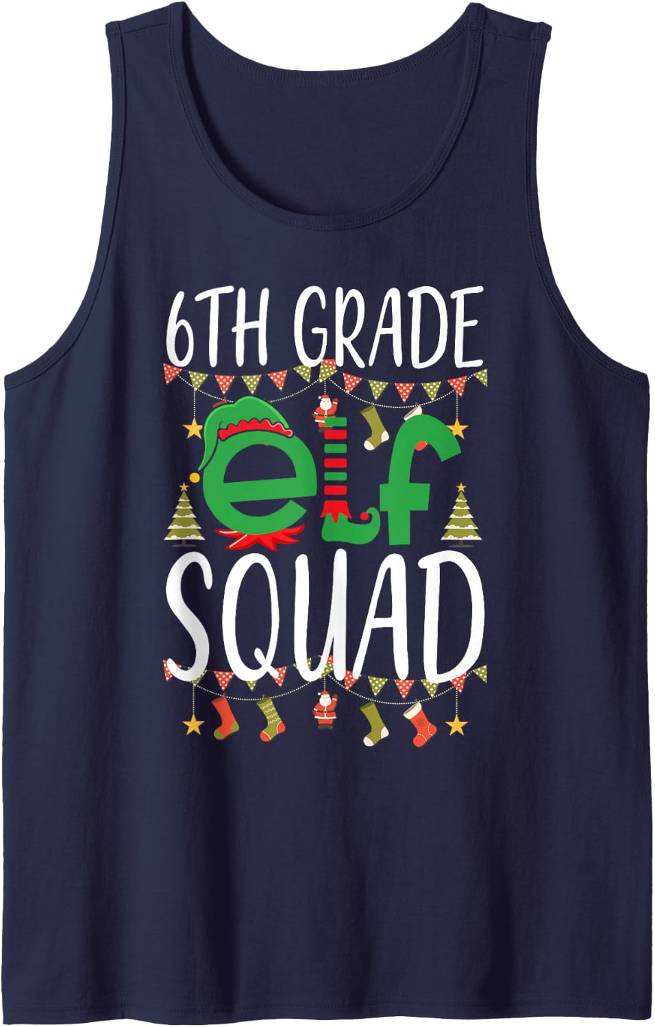 Funny Junior High Teacher 6th Grade Elf Squad Sleeveless Tank Top - Navy Blue