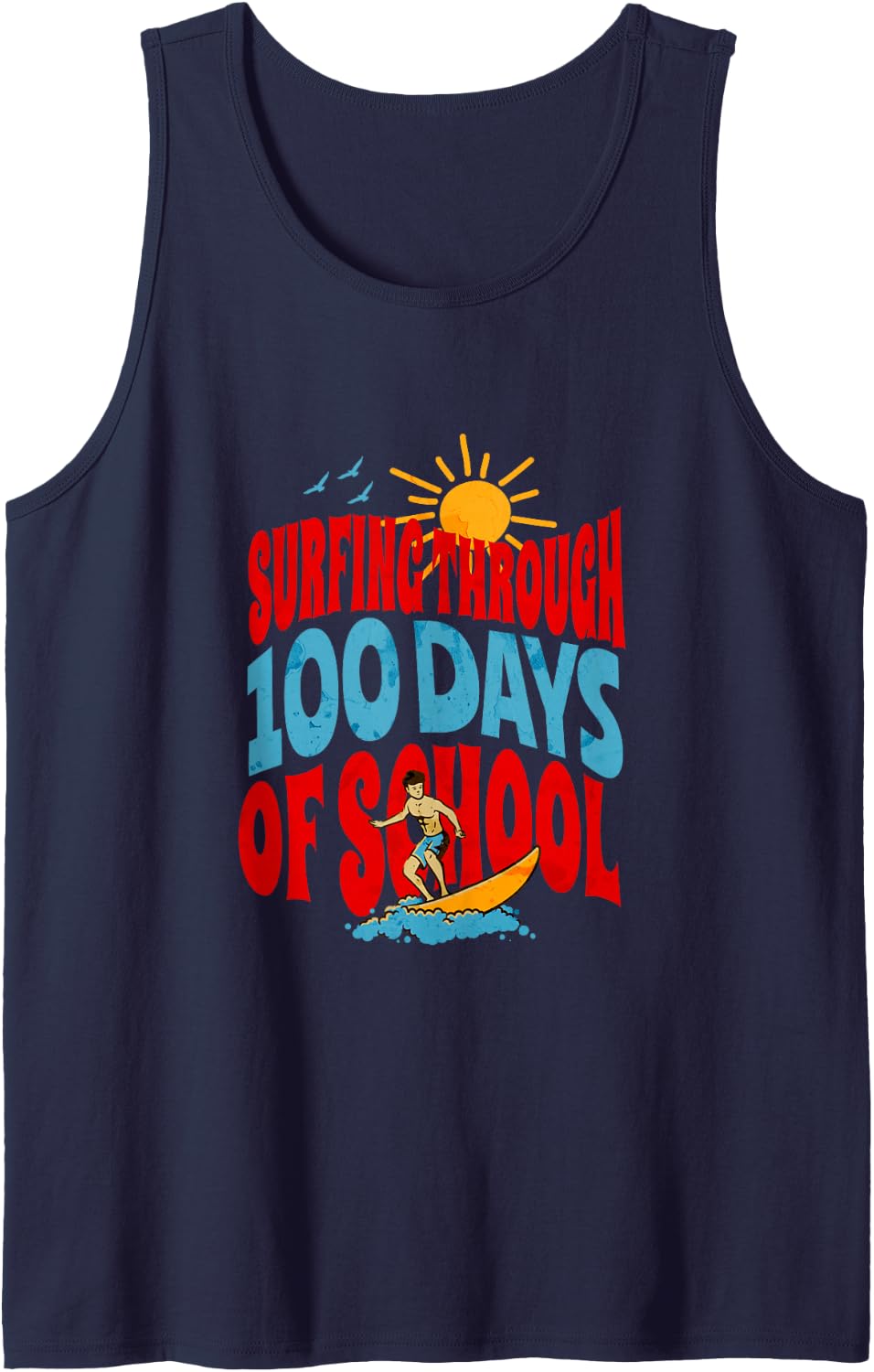Surfing Through 100 Days of School Teacher Toddler Child Sleeveless Tank Top - Navy Blue