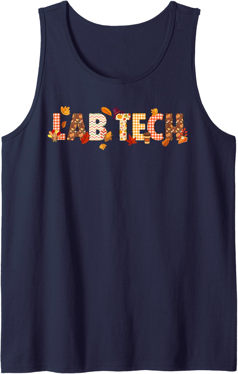 Retro Lab Tech Laboratory Scientist Leaves Fall Thanksgiving Sleeveless Tank Top - Navy Blue