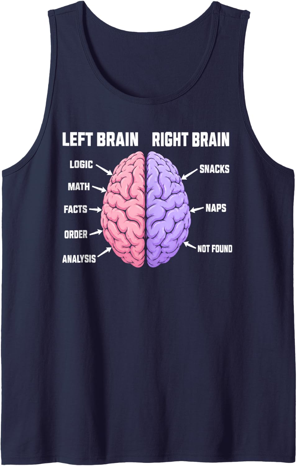 Left Brain Right Brain Funny Science Neuroscience Thinker Sleeveless Tank Top - Navy Blue