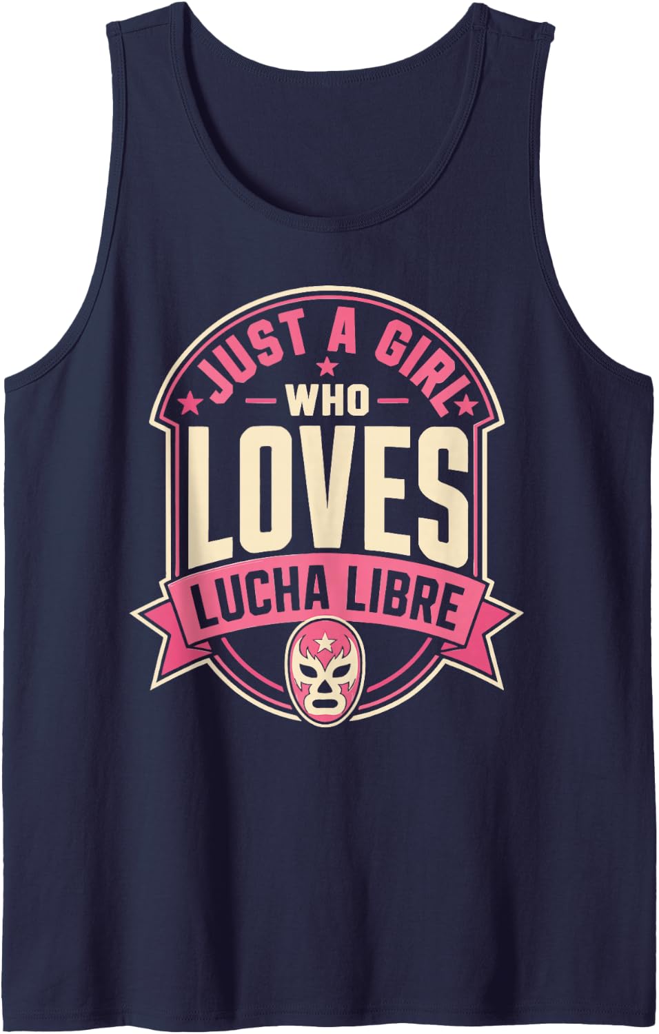 Girl Lucha Libre Mexican Wrestler Luchador Mask Wrestling Sleeveless Tank Top - Navy Blue