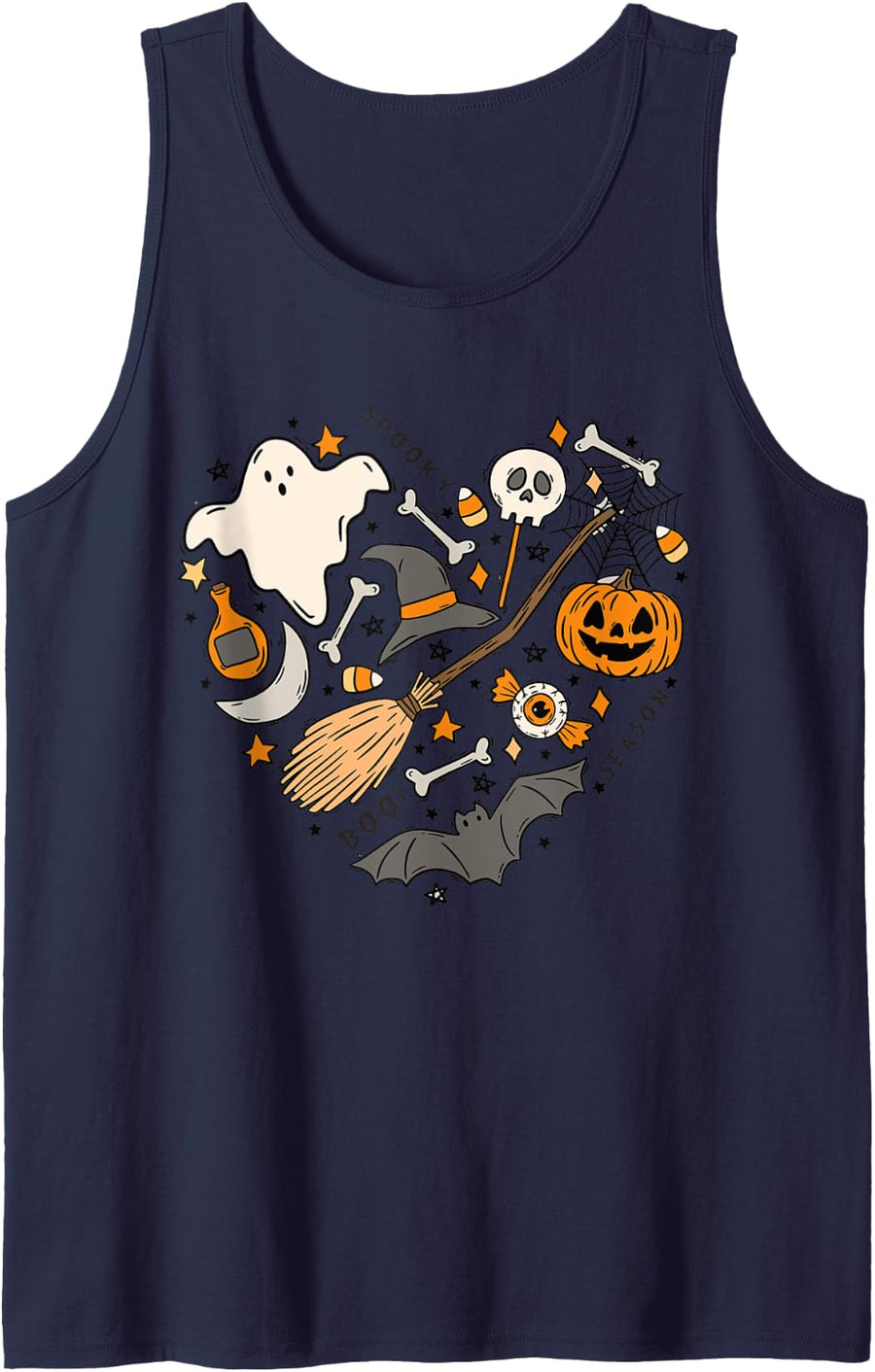 Spooky Season boo Fall Pumpkin Nice Halloween Elements Tank Top - Navy Blue