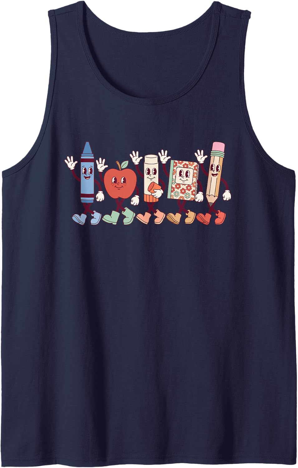 Cute Tools Retro Back to School Teacher Student Funny Sleeveless Tank Top - Navy Blue
