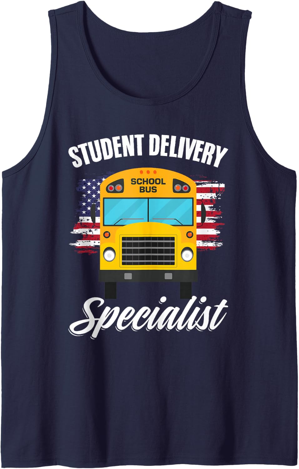 Patriotic American Student Delivery School Bus Drivers Sleeveless Tank Top - Navy Blue