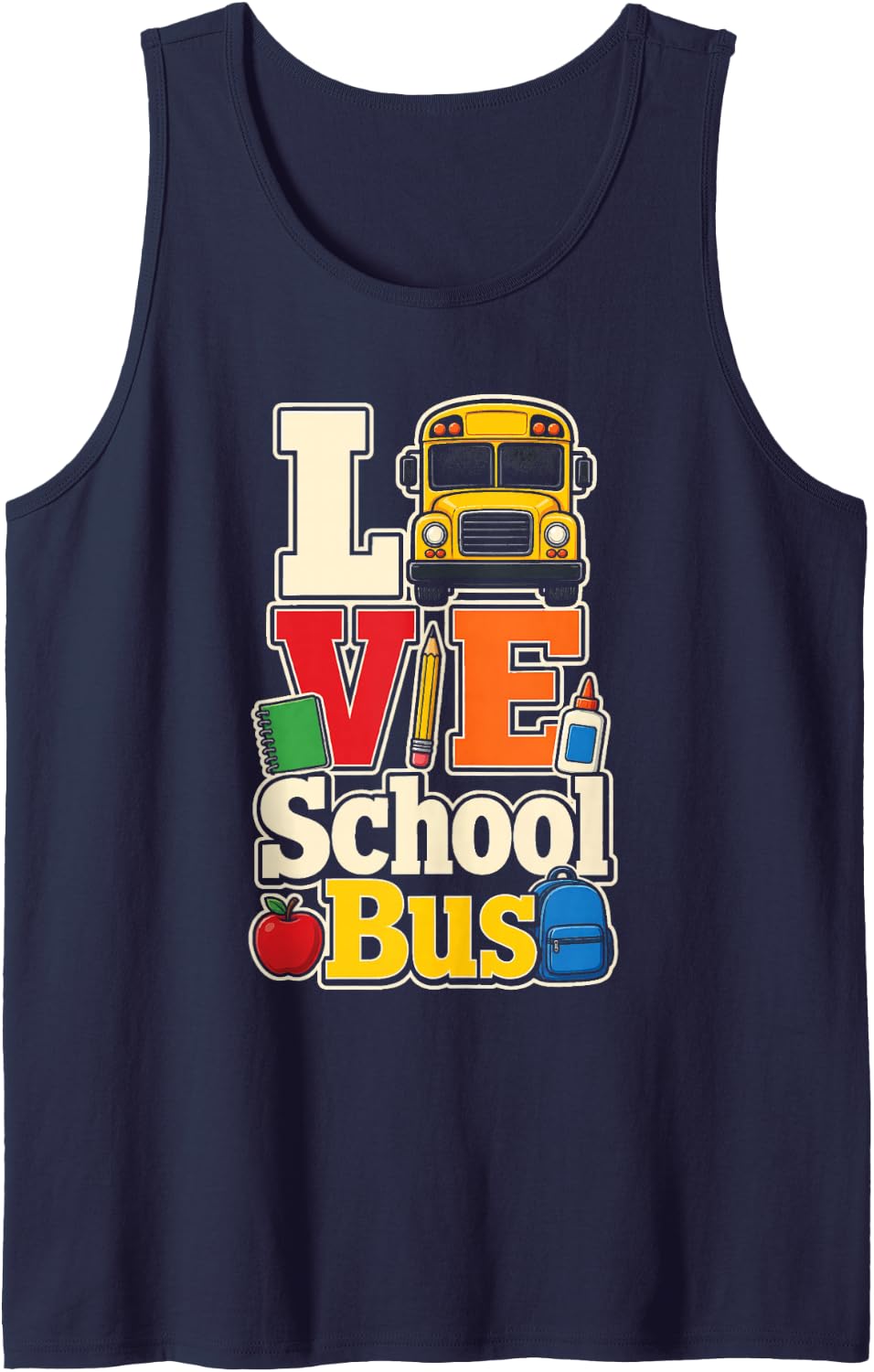 School Bus Driver L O V E Cute Elementary Gift Sleeveless Tank Top - Navy Blue