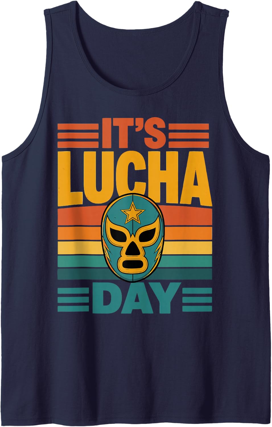 Retro Lucha Libre Mexican Wrestler Luchador Mask Wrestling Sleeveless Tank Top - Navy Blue
