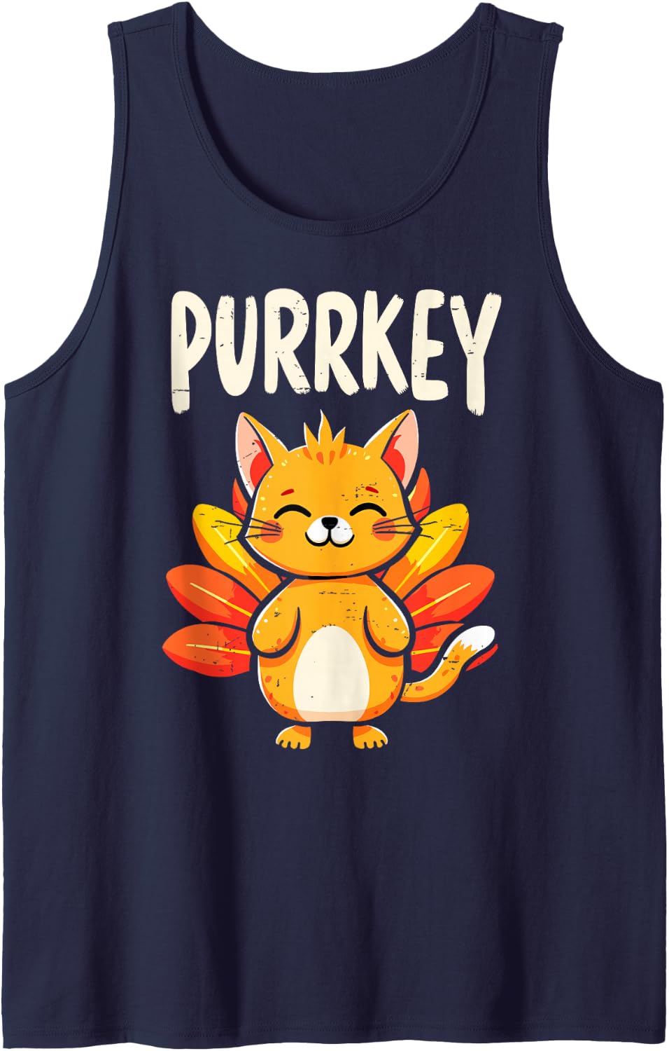 Purrkey Thanksgiving Cat Turkey Funny Fall Holiday Family Sleeveless Tank Top - Navy Blue