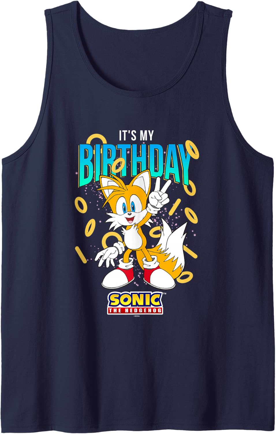 Sonic The Hedgehog Birthday It's My Birthday Tails Rings Tank Top - Navy Blue