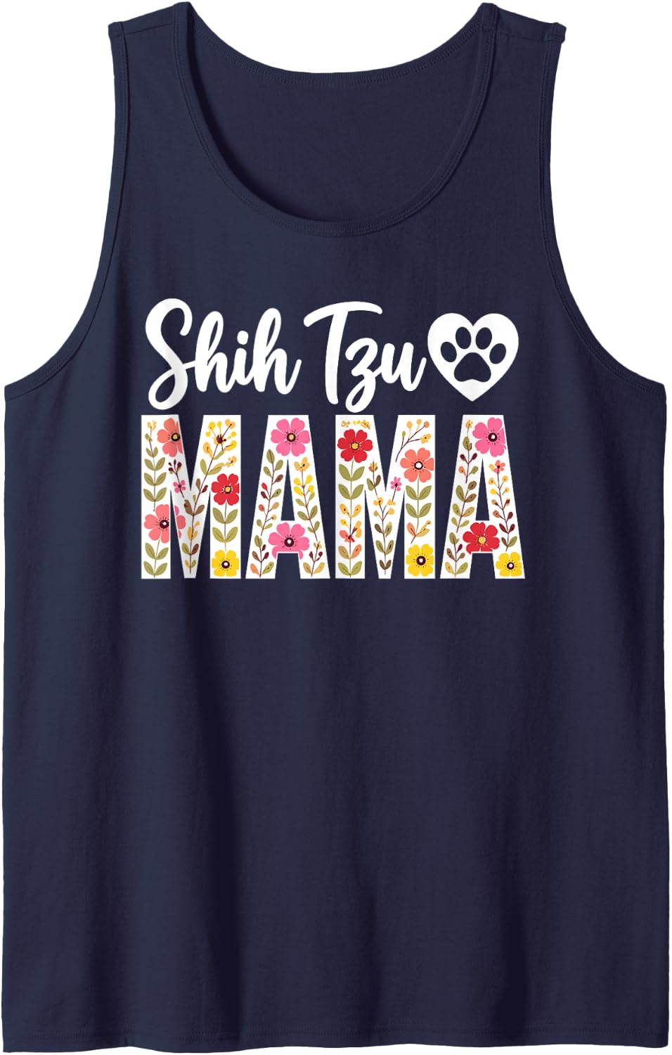 Shih Tzu Mama Design for Women Girl Dog Mom Shih Tzu Mama Sleeveless Tank Top - Navy Blue