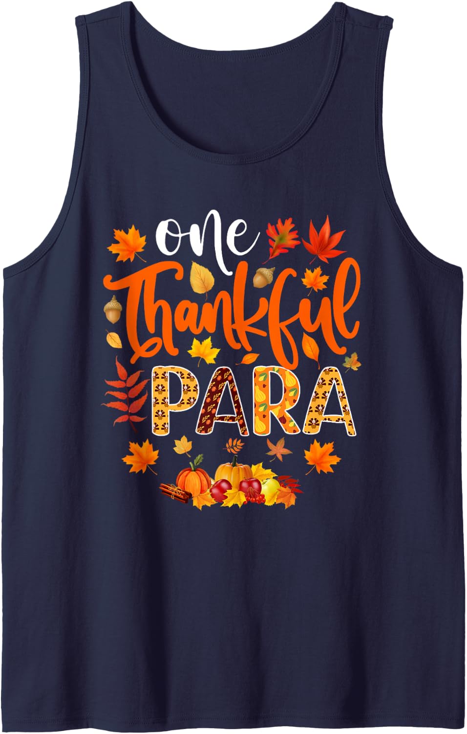 One Thankful para Funny Fall Autumn Thanksgiving Sleeveless Tank Top - Navy Blue
