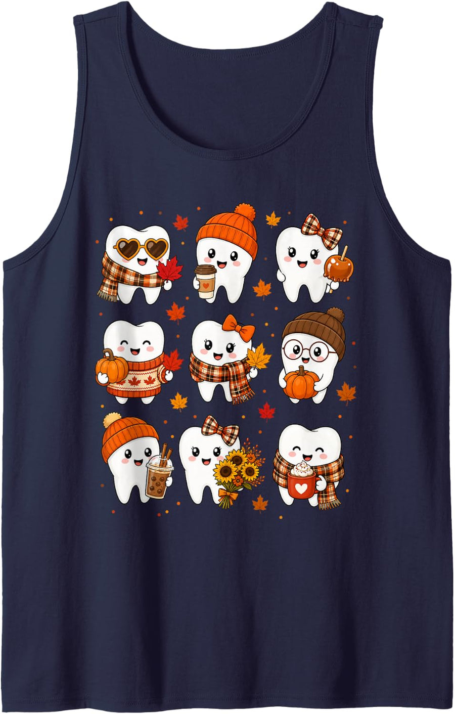 Fall Dentist Tooth Pumpkin Coquette Bow Dental Hygienist Tank Top - Navy Blue