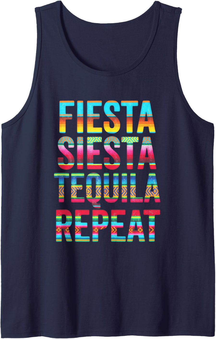 Fiesta Siesta Tequila Repeat Mexican Serape Tank Top - Navy Blue