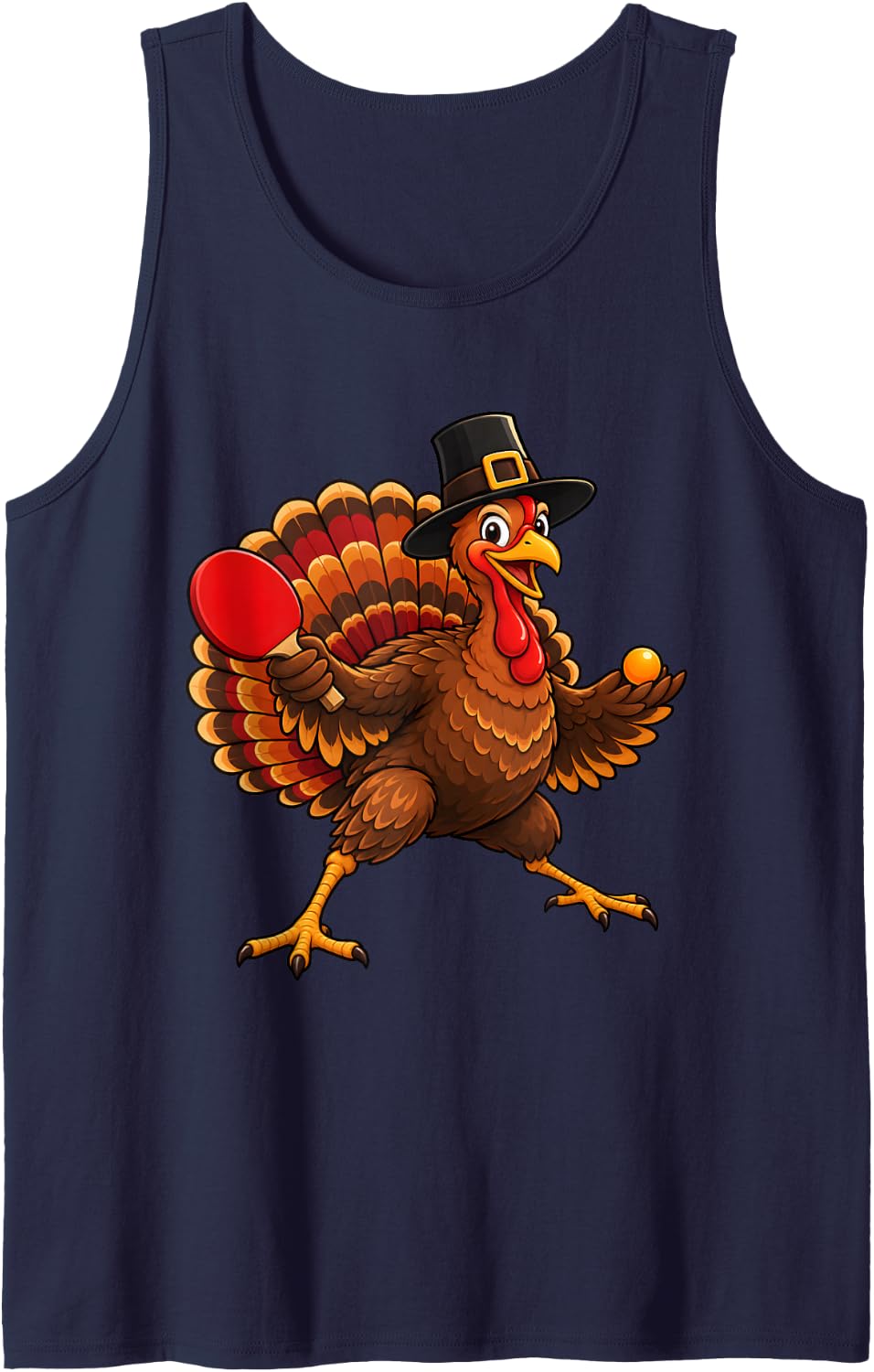 Ping Pong Turkey Thanksgiving Table Tennis Player Humor Sleeveless Tank Top - Navy Blue