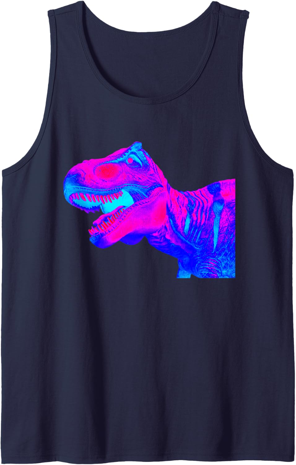 EDM Tyrannosaurus Rex | Trippy Vaporwave Rave Dinosaur Tank Top - Navy Blue
