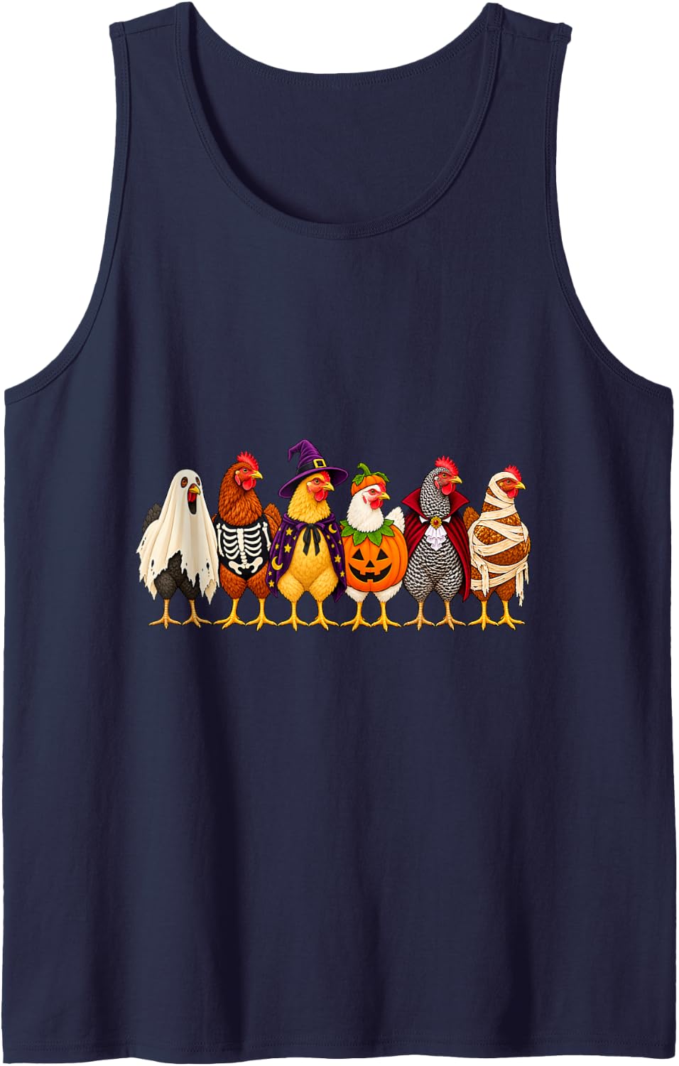 Halloween Chickens in Costumes Funny Chicken Lineup Farm Sleeveless Tank Top - Navy Blue