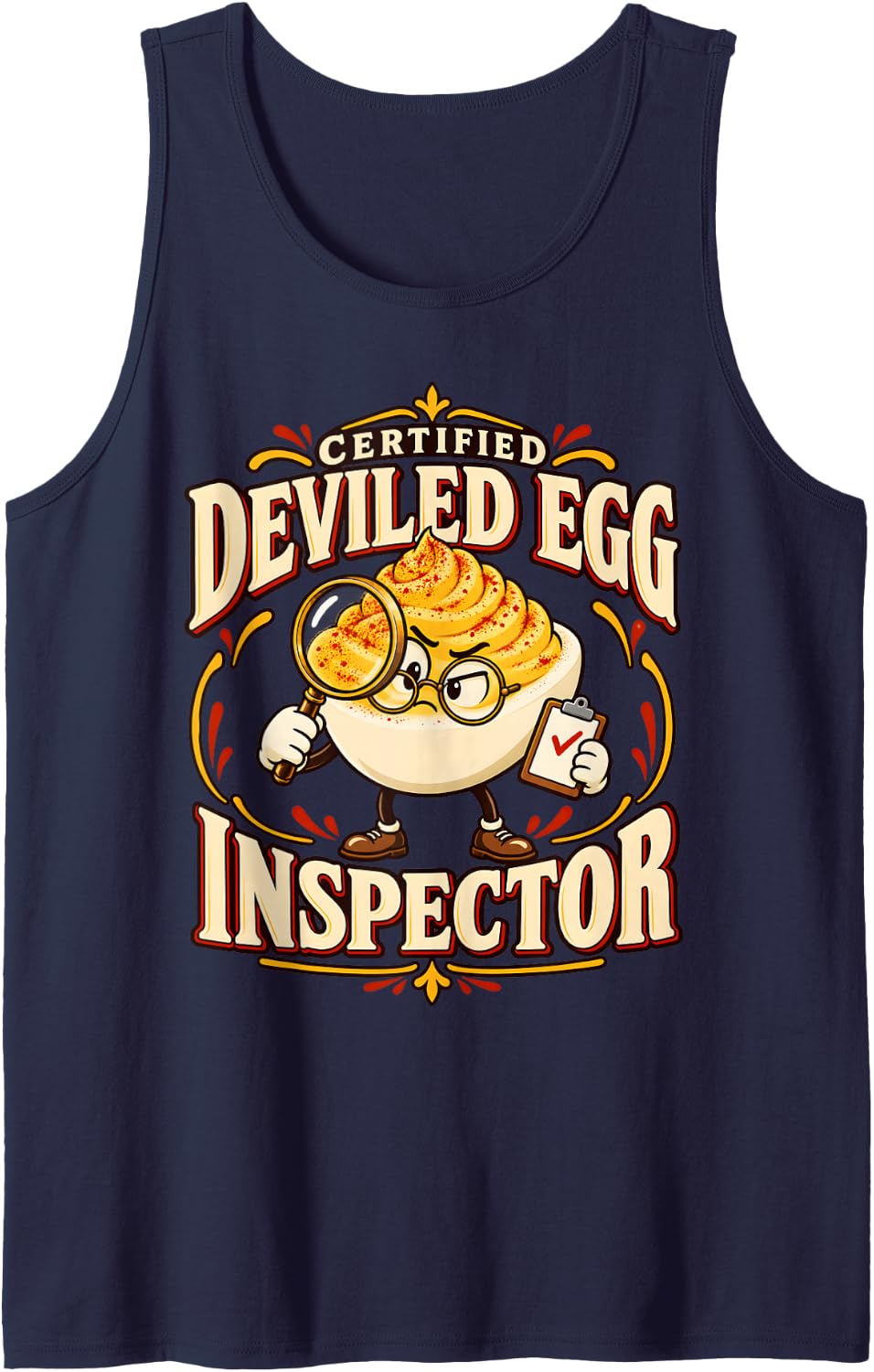 Certified Deviled Egg Inspector Funny Food Foodie Humor Sleeveless Tank Top - Navy Blue