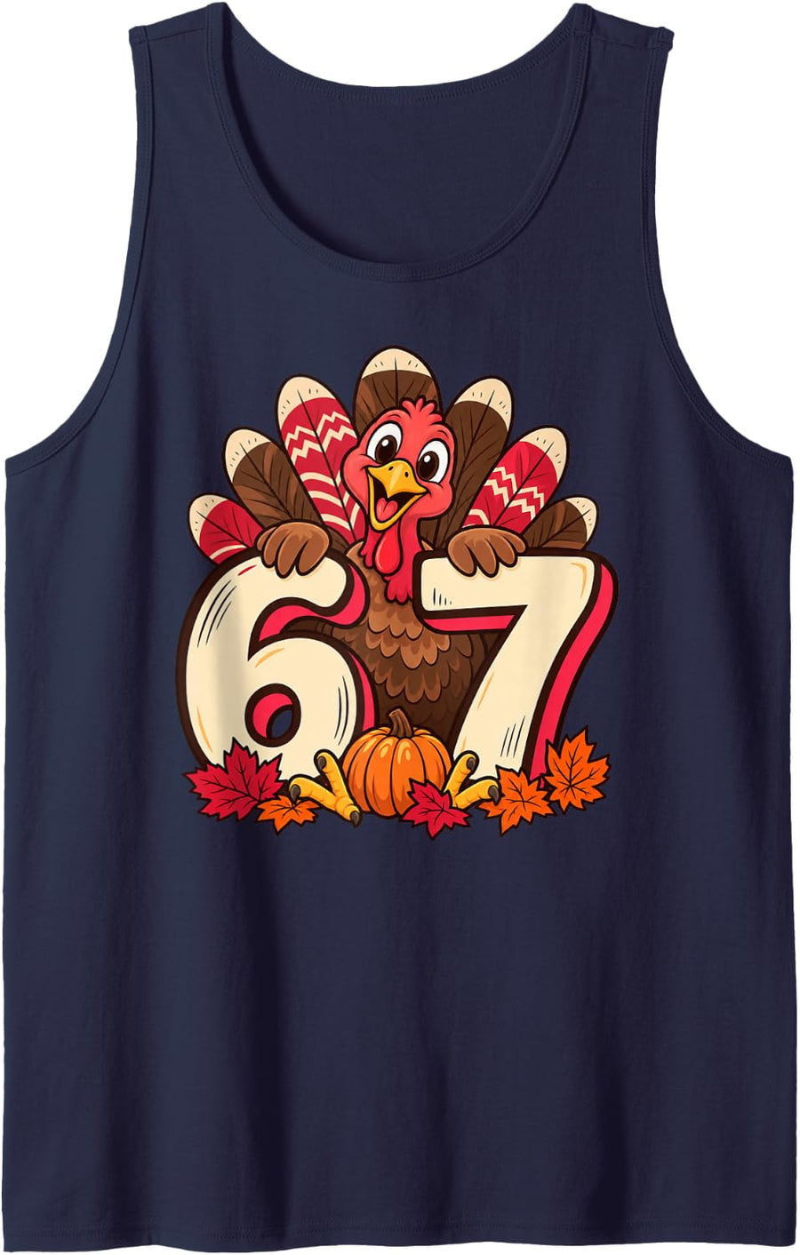 6 7 Thanksgiving Turkey Number Joke Autumn Holiday Harvest Sleeveless Tank Top - Navy Blue