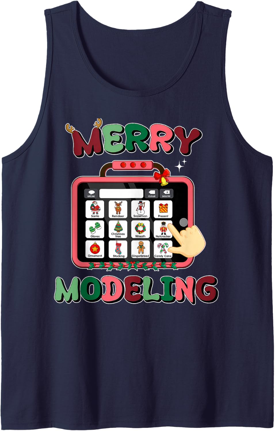 Merry Modeling Speech Language Pathologist SLP Christmas Sleeveless Tank Top - Navy Blue