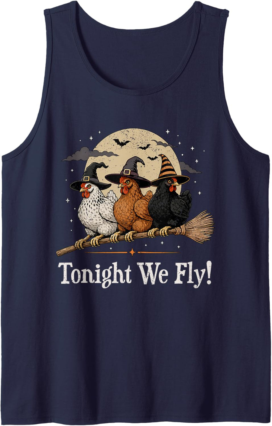 Tonight We Fly Funny Chicken Spooky Season Farm Halloween Tank Top - Navy Blue