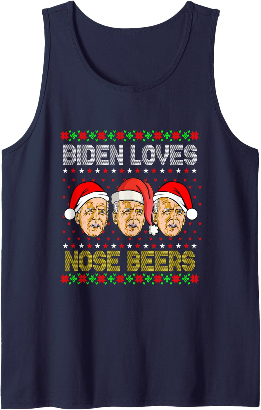 Biden Loves Nose Beers Funny Ugly Christmas Sweater Sleeveless Tank Top - Navy Blue