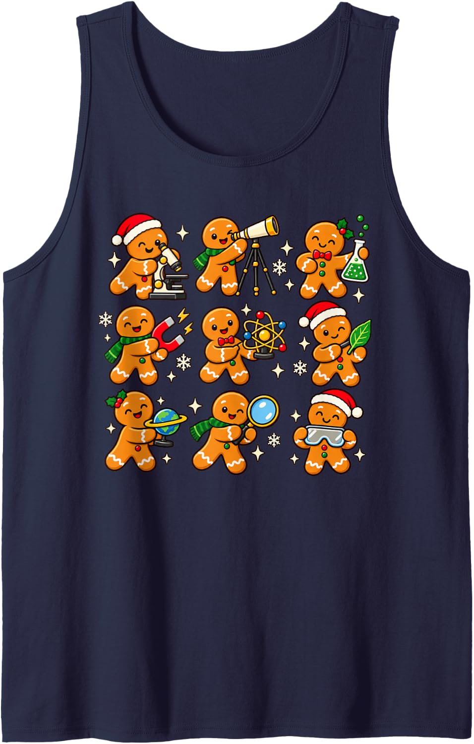 Christmas Science Teacher Gingerbread STEM Classroom Fun Sleeveless Tank Top - Navy Blue