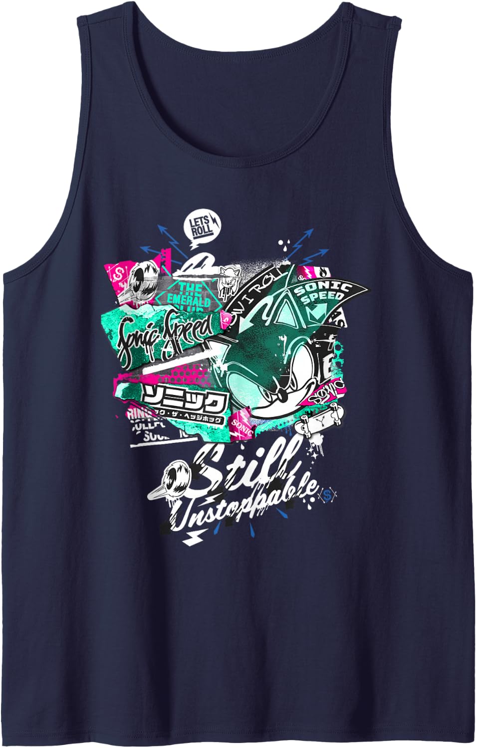 Sonic the Hedgehog Graffiti Still Unstoppable Tank Top - Navy Blue