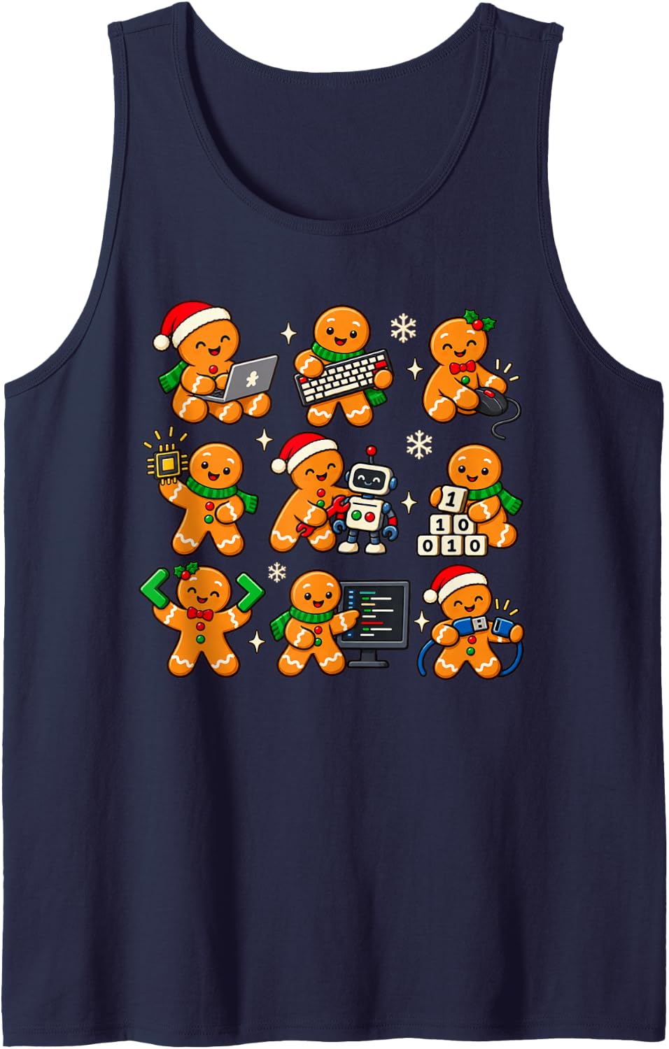 Christmas Computer Science Teacher Gingerbread Coding Sleeveless Tank Top - Navy Blue