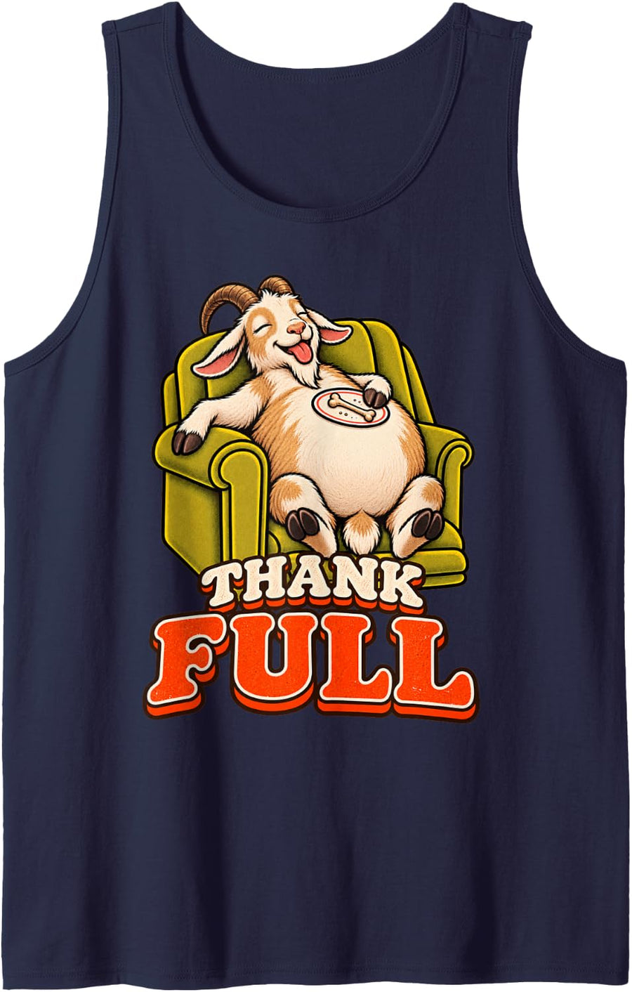 Goat Funny Turkey Day Retro Vintage Overeat Sleep Nap 70s Sleeveless Tank Top - Navy Blue