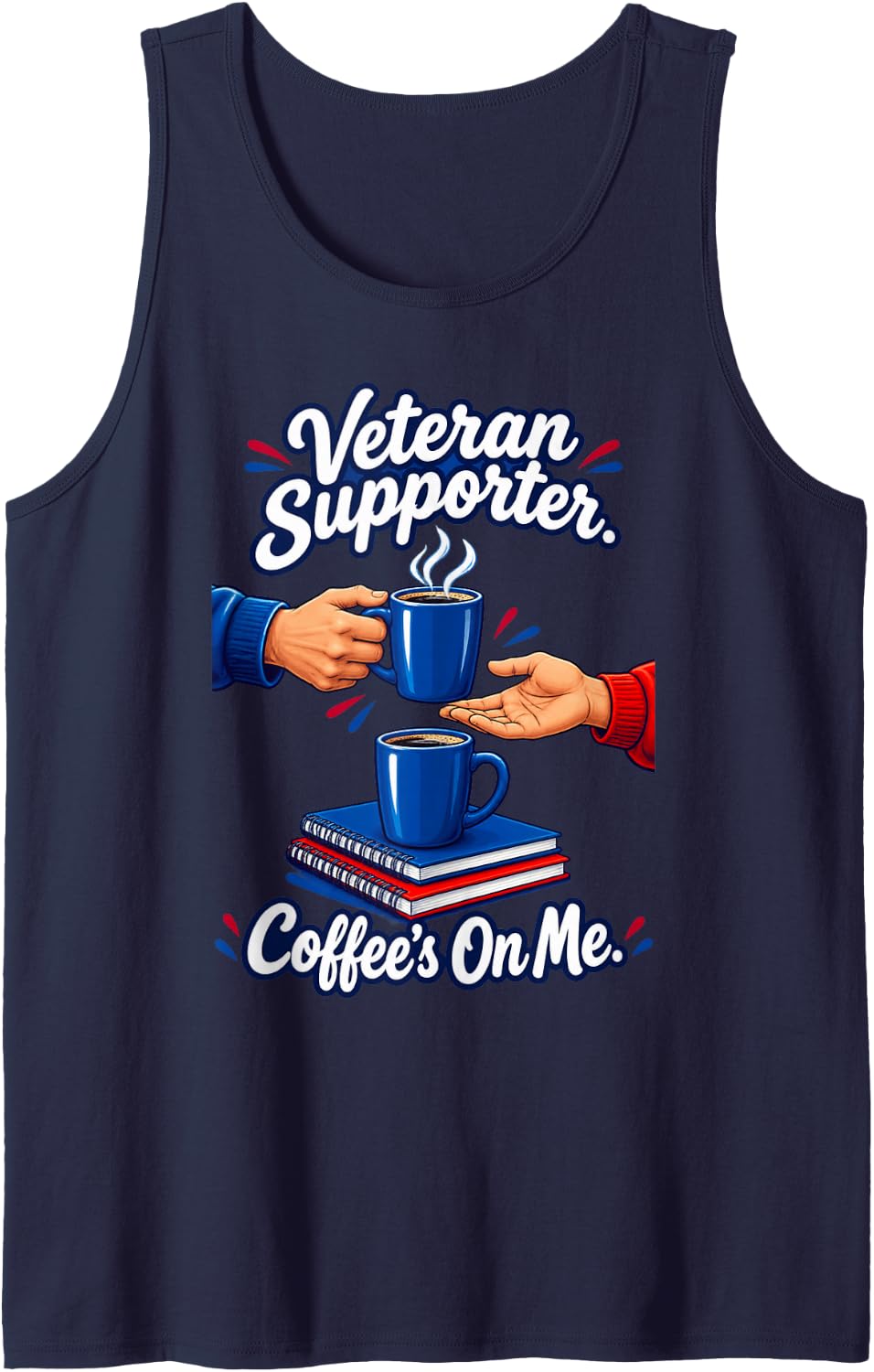 Veterans Day Supporter Appreciation Coffee Lover Sleeveless Tank Top - Navy Blue
