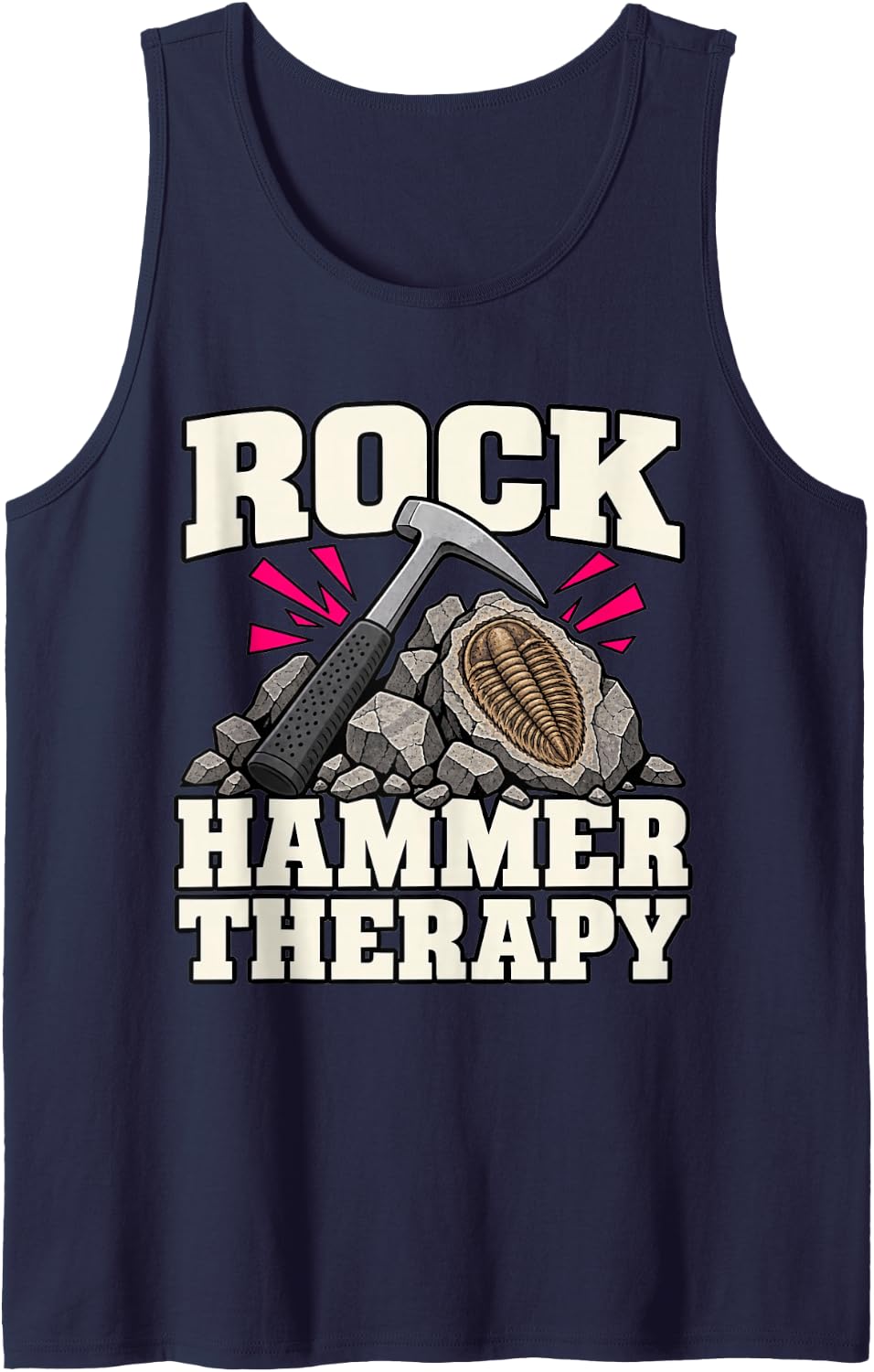 Paleontology Rock Hammer Therapy Trilobite Digger Sleeveless Tank Top - Navy Blue