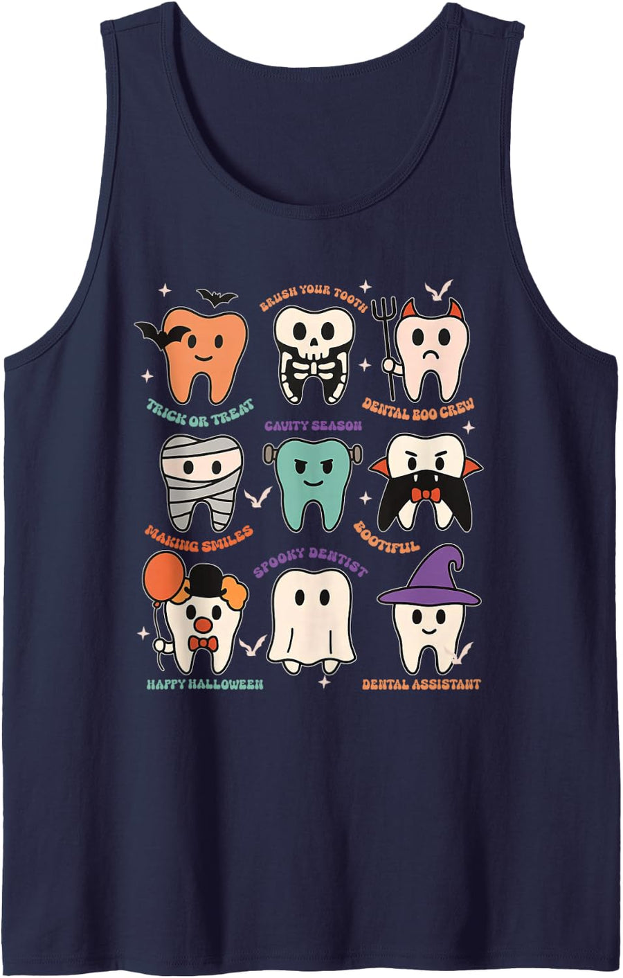 Funny Dental Hygiene Monsters Teeth Squad Halloween Costume Sleeveless Tank Top - Navy Blue