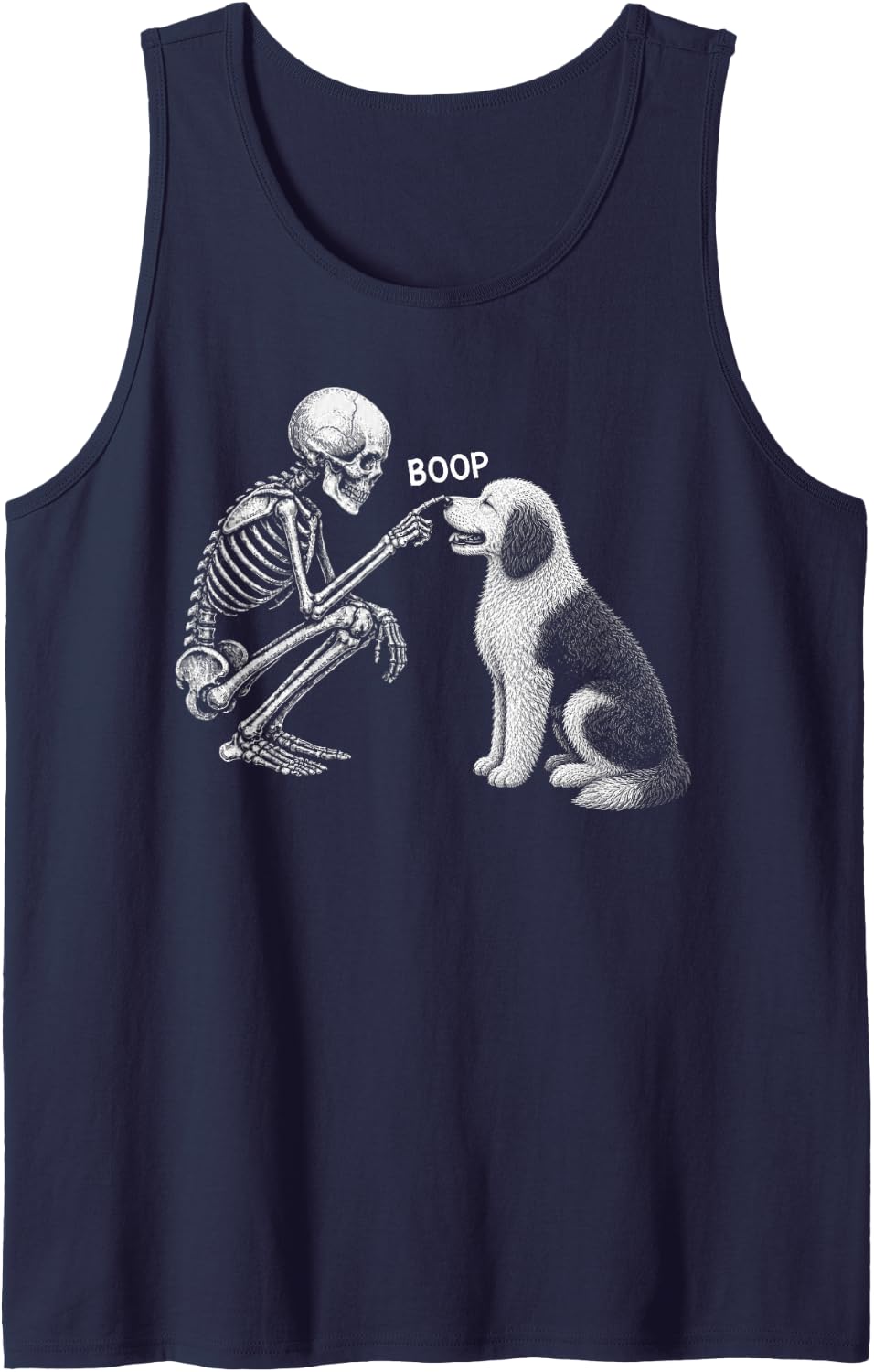 Skeleton Boop Sheepadoodle Doodle Dog Nose Vintage Halloween Sleeveless Tank Top - Navy Blue