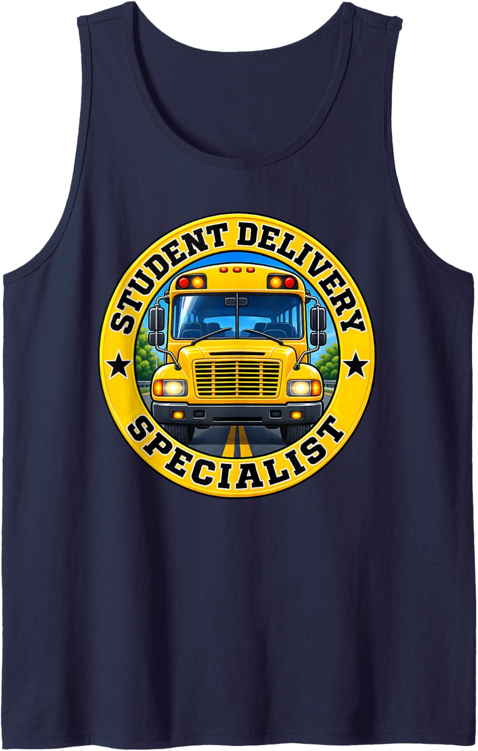Student Delivery Specialist School Bus Badge Sleeveless Tank Top - Navy Blue
