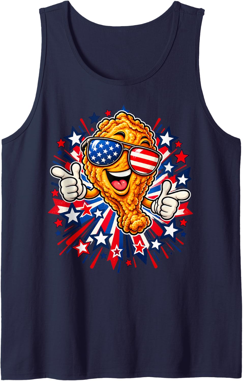 Nashville Chicken Sunglasses American Flag Funny 4th of July Sleeveless Tank Top - Navy Blue