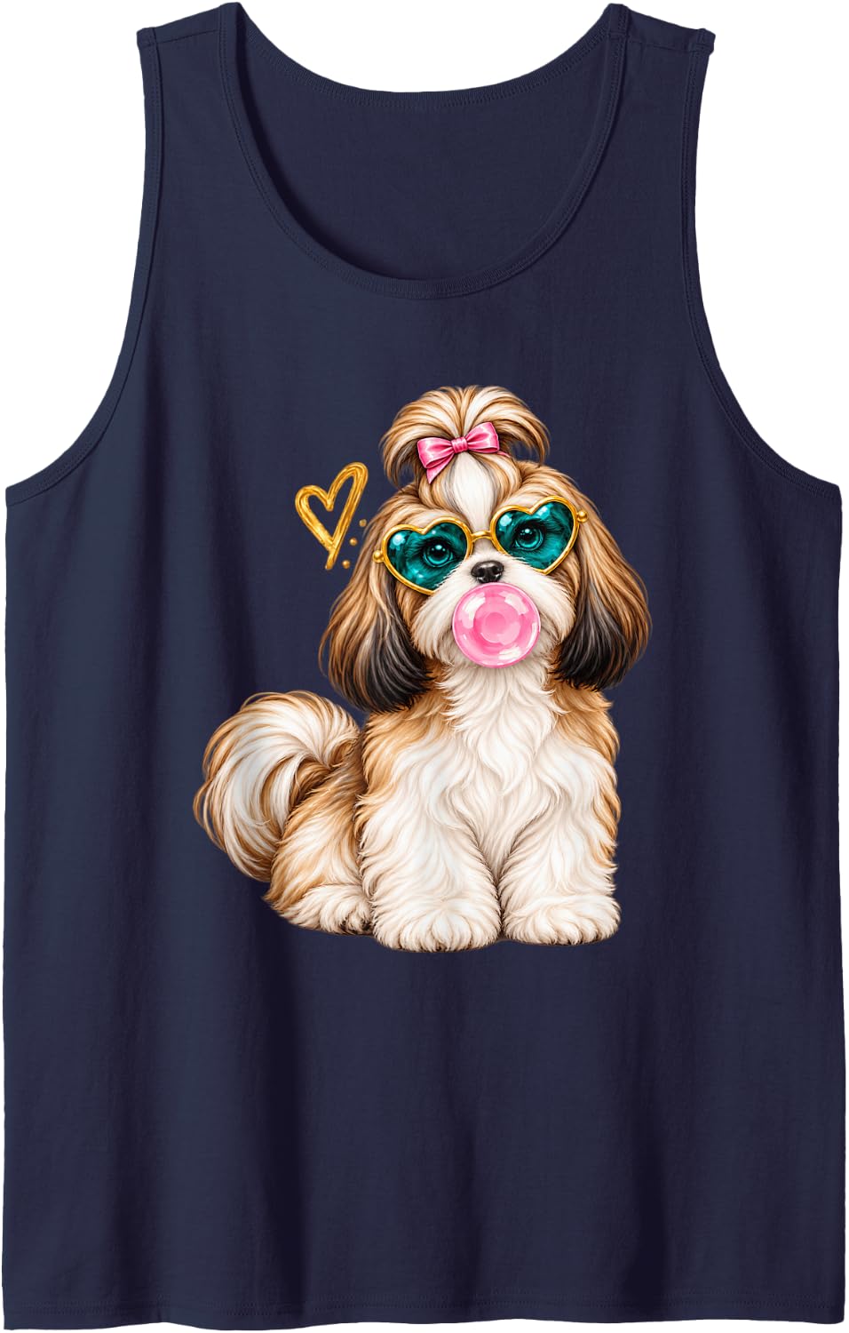 Funny Shih Tzu Bubblegum Sunglasses Funny Animal Women Girls Sleeveless Tank Top - Navy Blue