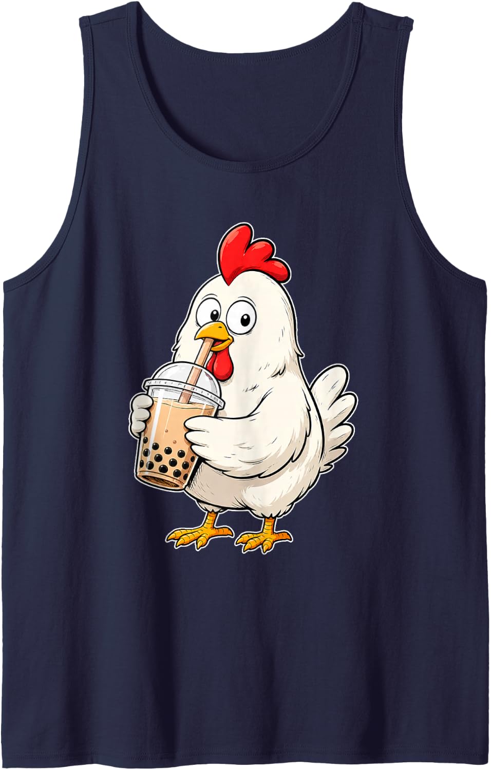 Chicken Boba Tea Funny Graphic Tank Top - Navy Blue
