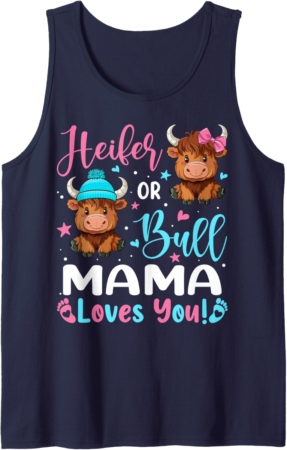 Bull or Heifer Mama Loves You Highland Cow Lover Sleeveless Tank Top - Navy Blue