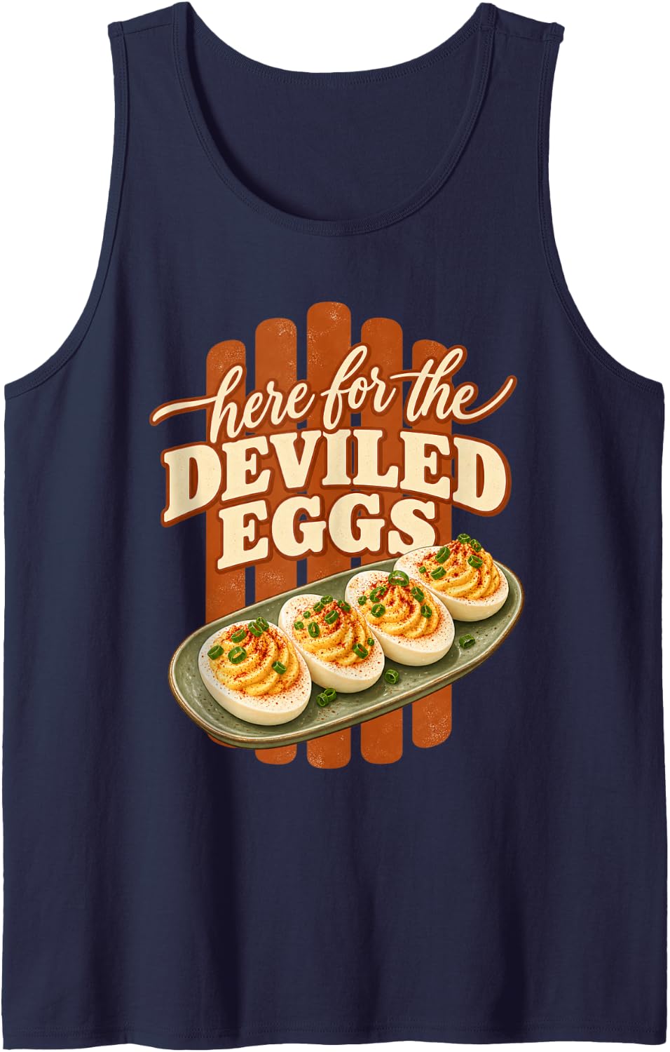 Here for the Deviled Eggs Thanksgiving Food Lover Sleeveless Tank Top - Navy Blue
