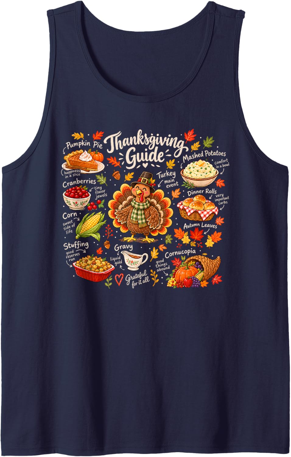 Thanksgiving Guide Turkey Dinner Food Lover Autumn Feast Sleeveless Tank Top - Navy Blue