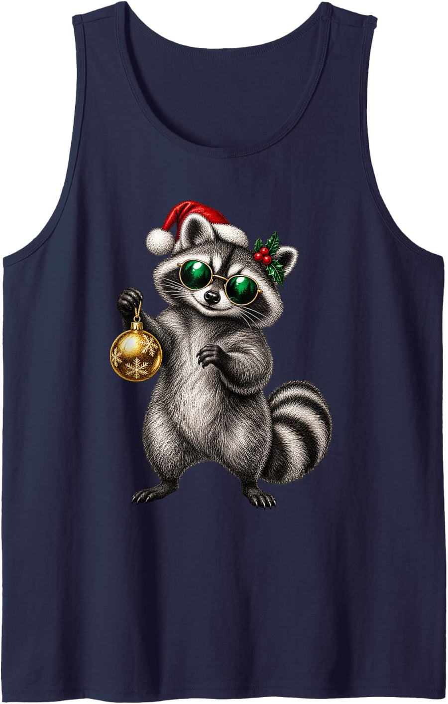 Christmas Raccoon with Sunglasses - Cool Raccoon Mom Sleeveless Tank Top - Navy Blue