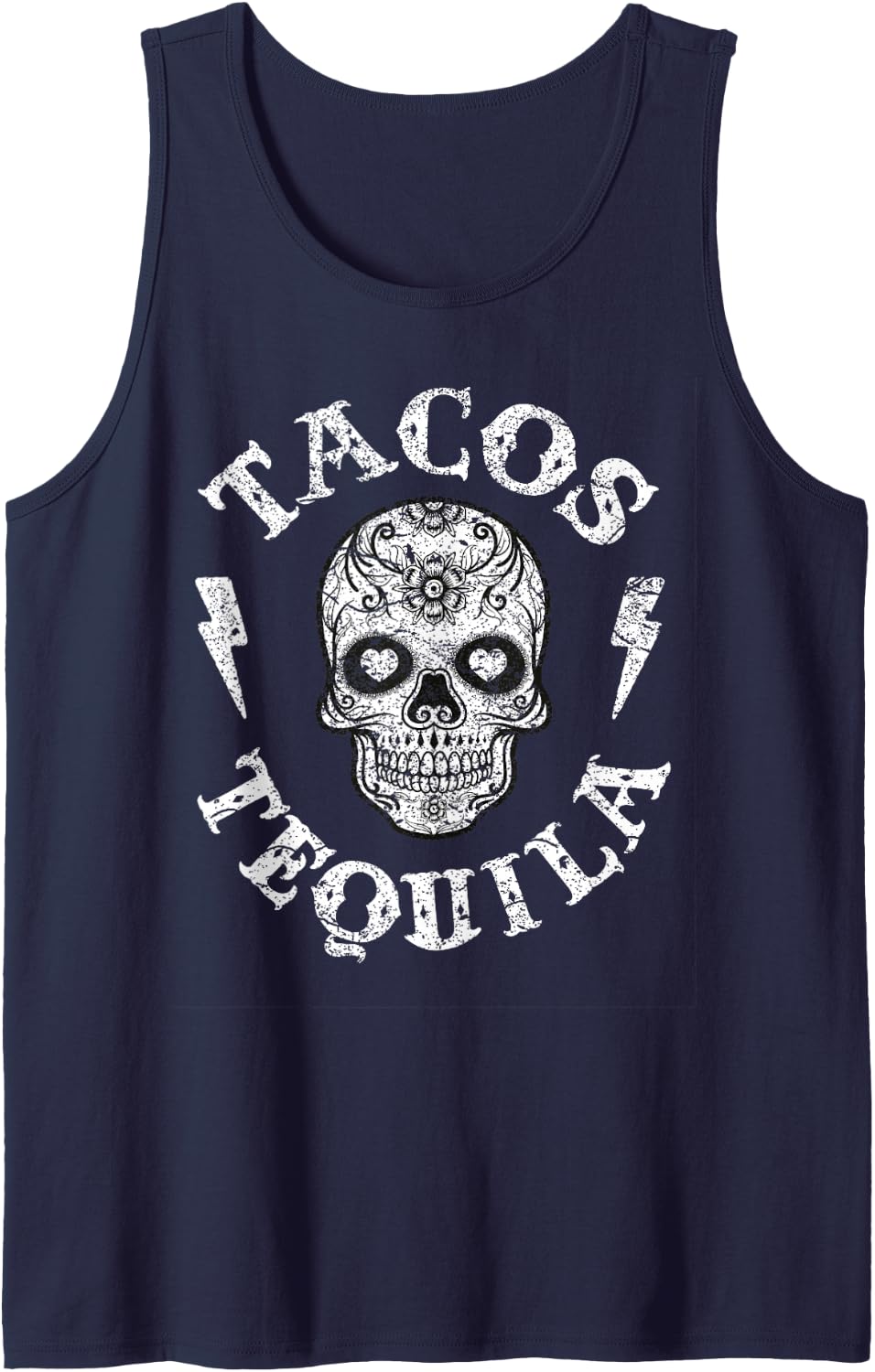 Sugar Skull Tacos & Tequila Shirt Mexican Fun Tee Women Tank Top - Navy Blue