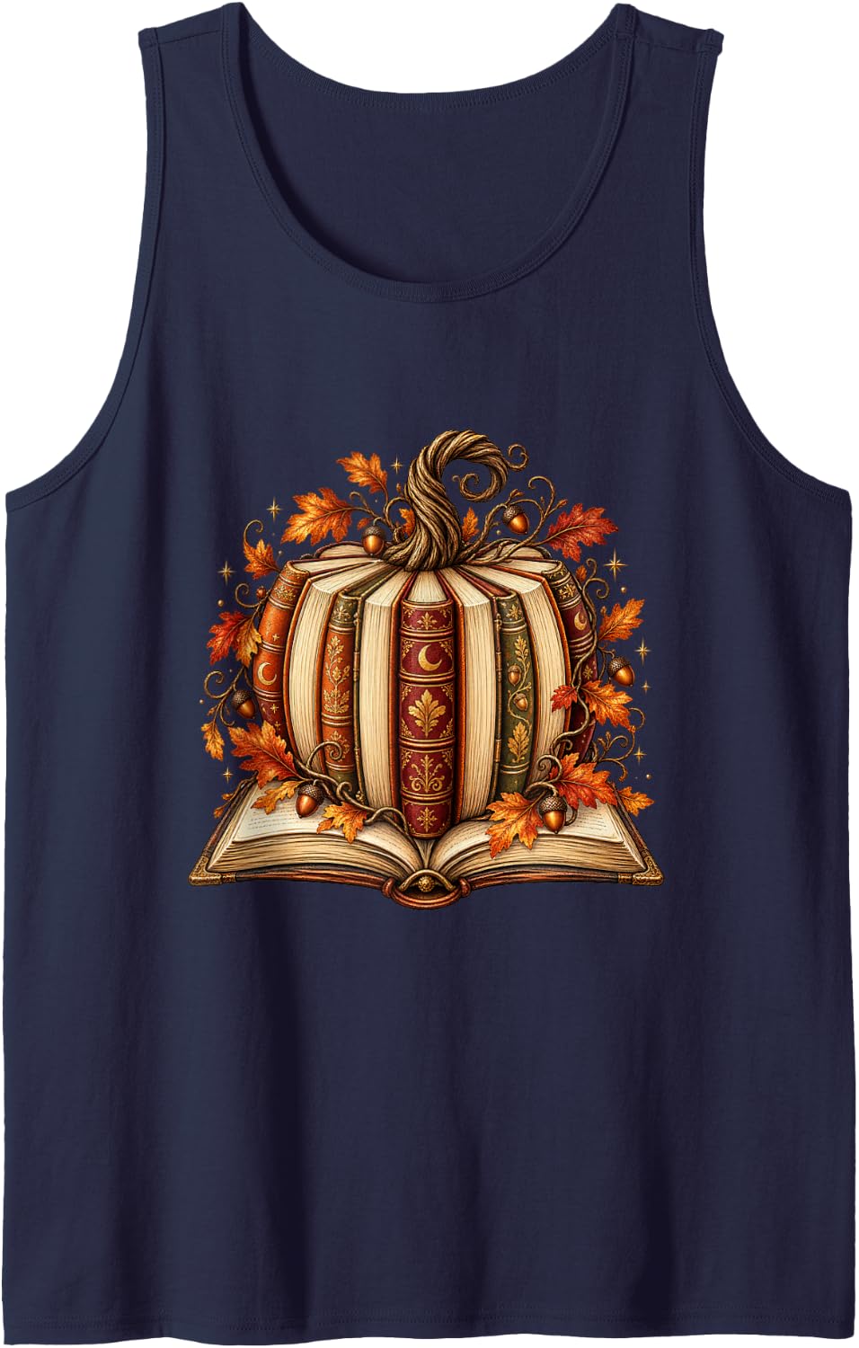 Halloween Fall Reading Pumpkin Book Lover Teacher Sleeveless Tank Top - Navy Blue