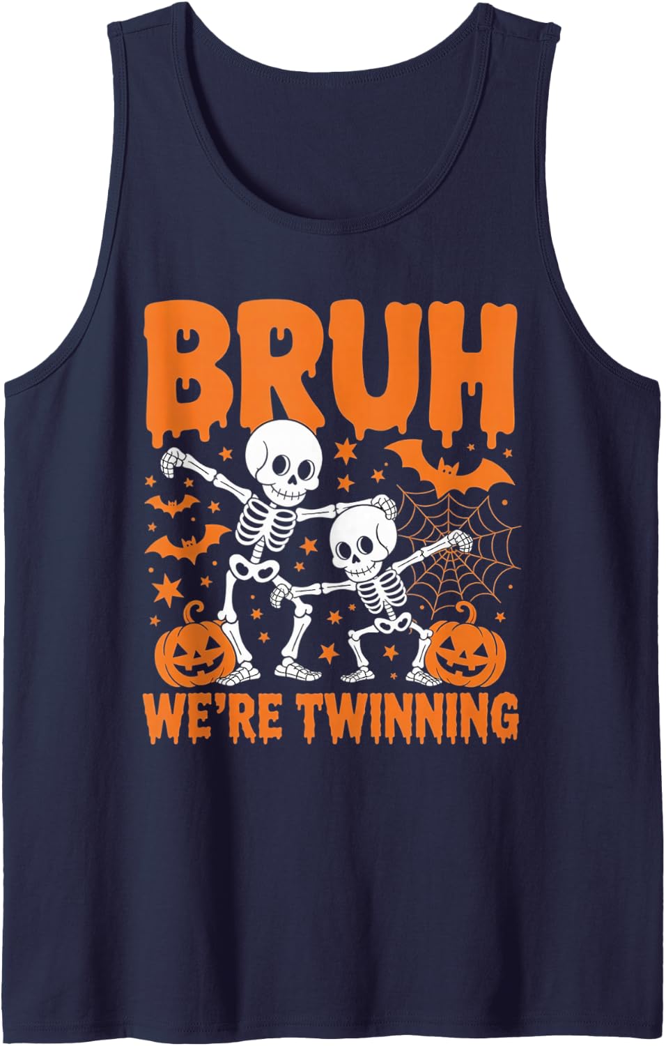 Bruh We're Twinning Retro Twin Day Spirit Week Halloween Sleeveless Tank Top - Navy Blue