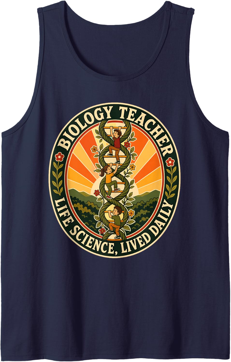 Biology Teacher Life Science Lived Daily DNA Sleeveless Tank Top - Navy Blue