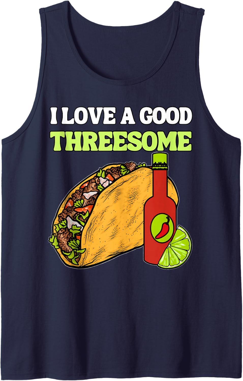 I Love A Good Threesome Taco Funny Cinco De Mayo Sleeveless Tank Top - Navy Blue