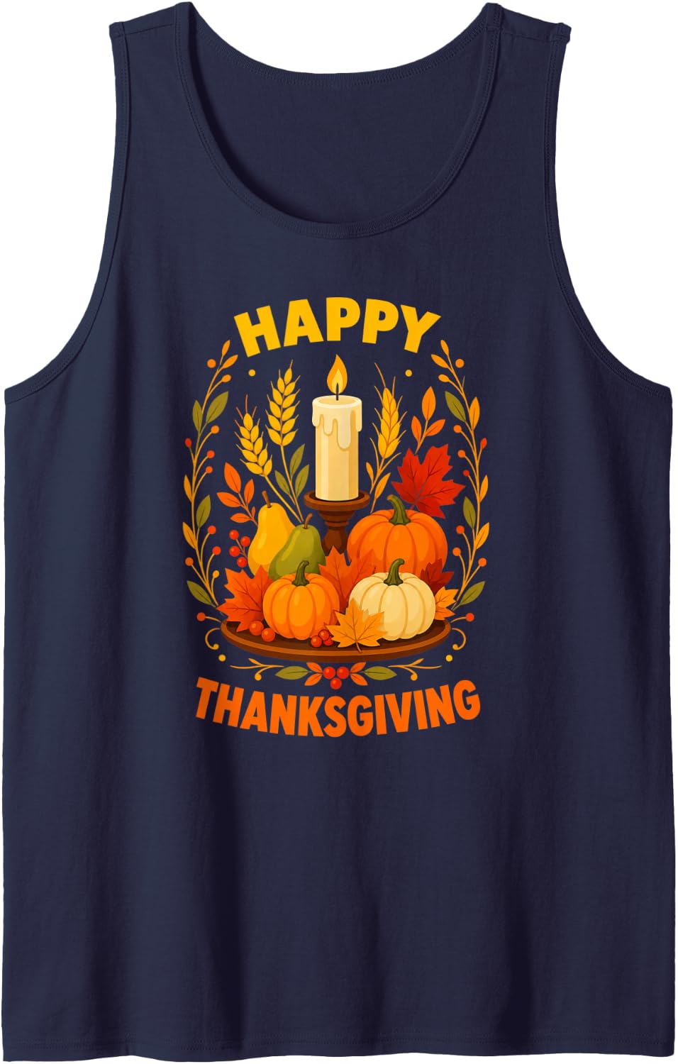 Happy Thanksgiving Pumpkins Candle Harvest Sleeveless Tank Top - Navy Blue