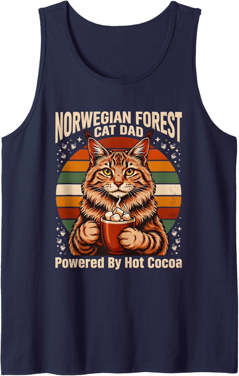 Norwegian Forest Cat Dad Powered By Hot Cocoa Sleeveless Tank Top - Navy Blue
