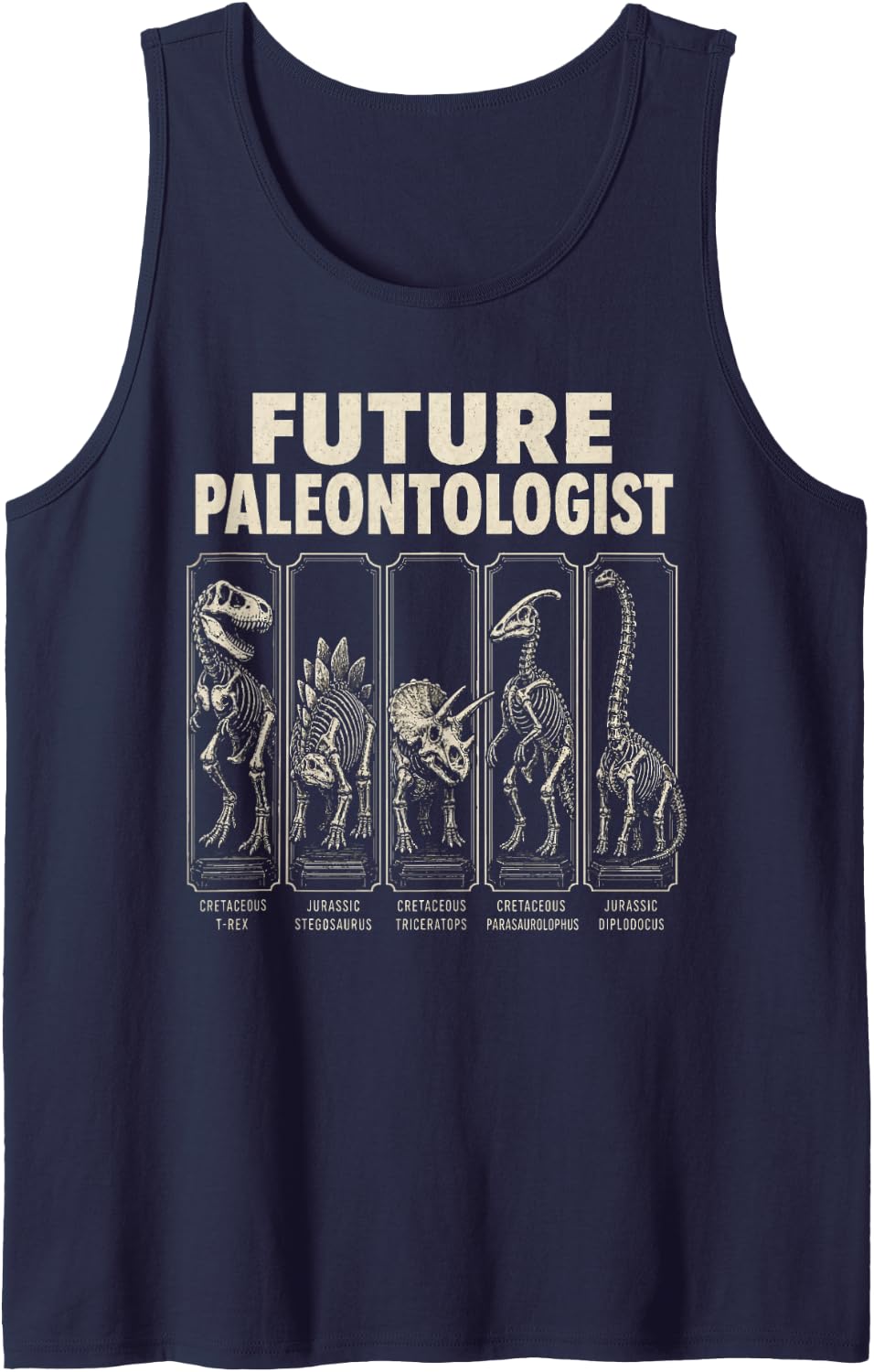Dinosaur Future Paleontologist T Rex Skeleton Fossil Chart Sleeveless Tank Top - Navy Blue