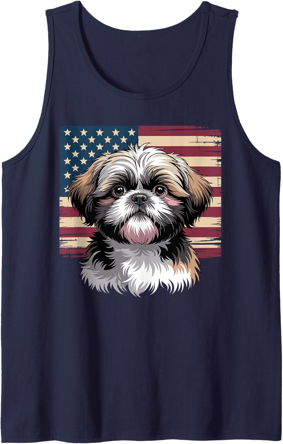 Funny Shih Tzu Art for Men Women Kids Puppy Shih Tzu Lover Sleeveless Tank Top - Navy Blue